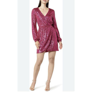 NWT - The Drop Women's Pink Helena Sequin Wrap Dress Pink Size Small